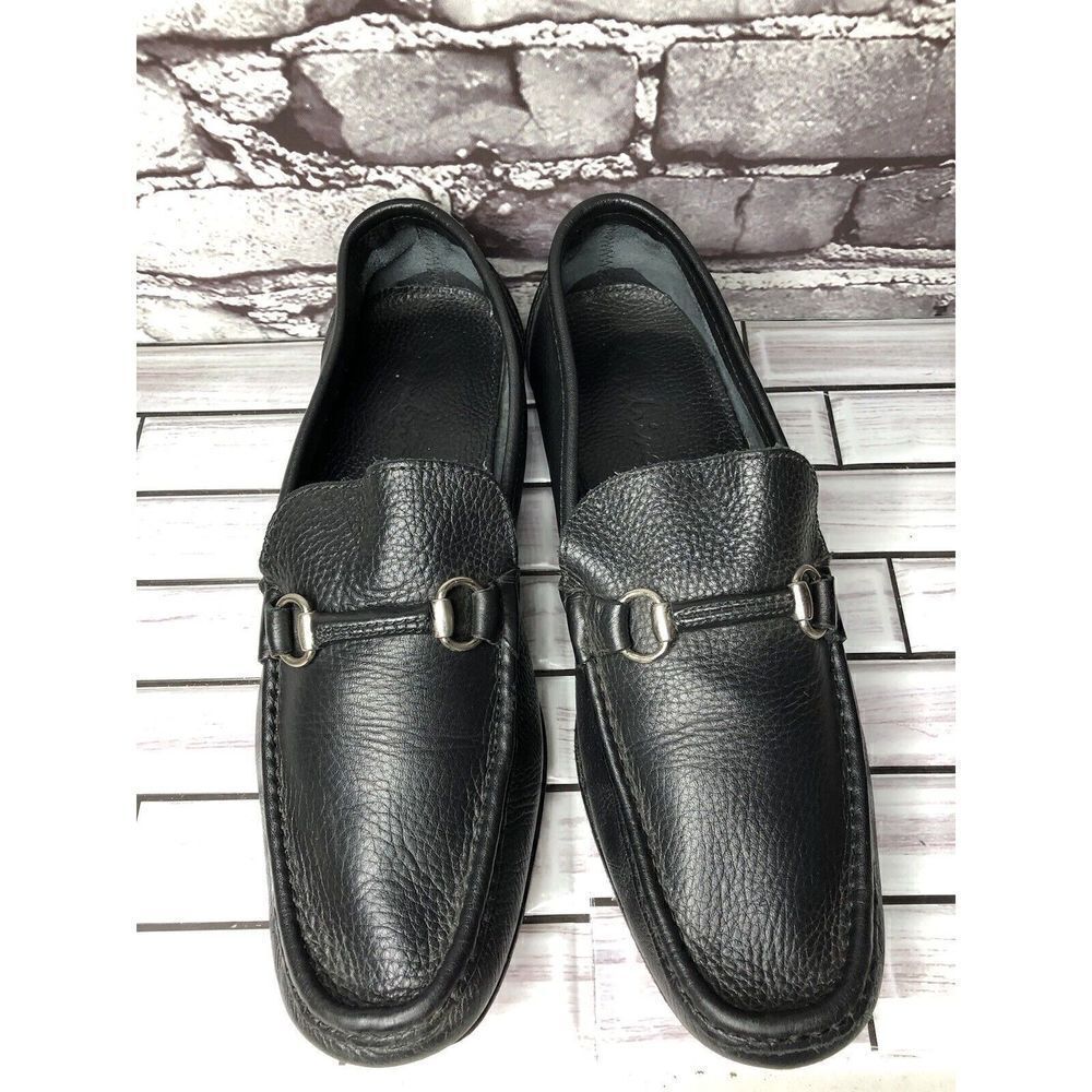 Sandrino Black Leather Horse Bit Loafers Dress Shoes Men Sz 11M US/44EU